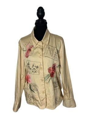 Hearts of Palm Embroidered Floral Postcard Lightweight Jacket 12 Boho Utility